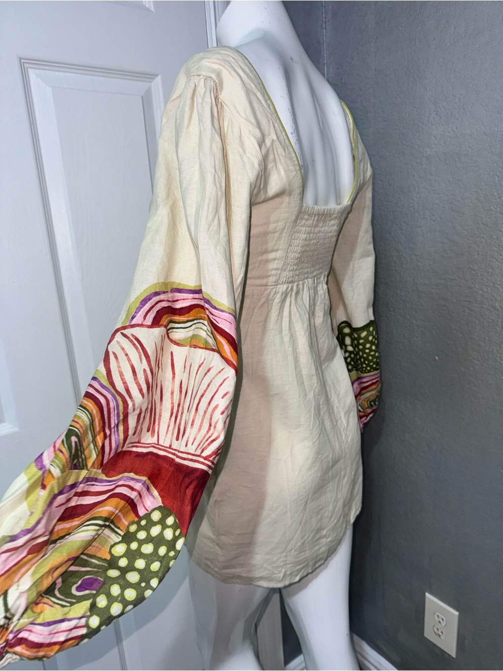 Anthropologie Cream Tunic with Bold Multi-Color Floral Print - Picture 7 of 17